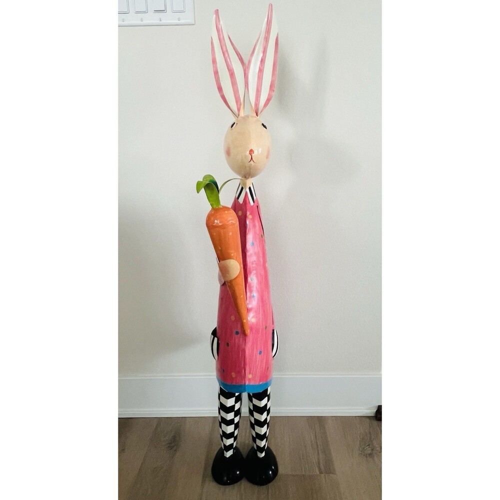 RARE Retired MacKenzie-Childs “Mr. Hop” Rabbit Statue 41.75” Hand Painted Metal